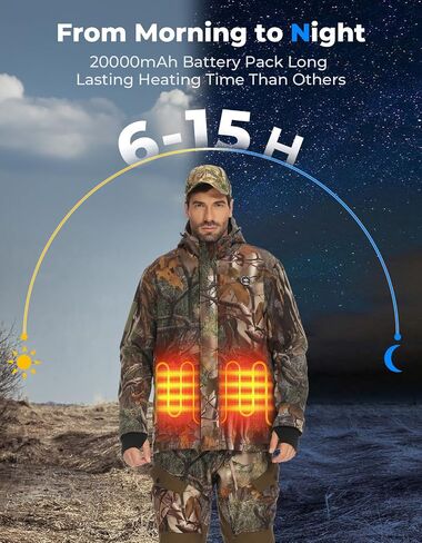 KEMIMOTO Hunting Heated Jacket with 20000mAh 6-15H Rechargeable Battery Pack Max Heating Temperature 149℉ Camo Heated Jacket in Saudi Arabia