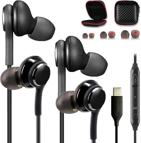 2 Pack Headphones Galaxy Earbuds for Samsung usbc Earphones USB c with mic Type c Ear Buds Wired audiofonos S25 S24 S23 S22 S21 s20 fe Note 90 Plus s21+ Folding Z Wired Original Black in Saudi Arabia