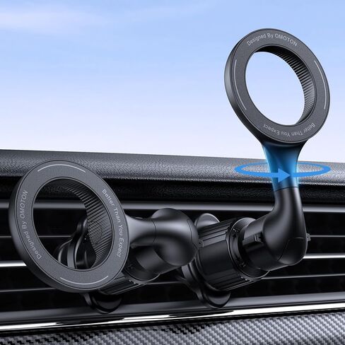 OMOTON for MagSafe Car Mount, [Easily Install] Magnetic Phone Holder for Car with Folding Hook Clip and 360°Rotation Extended Arm, [20xN52 Magnets] Hands Free Car Vent Phone Mount Fit for All Phones in Saudi Arabia