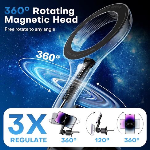 OMOTON for MagSafe Car Mount, [Easily Install] Magnetic Phone Holder for Car with Folding Hook Clip and 360°Rotation Extended Arm, [20xN52 Magnets] Hands Free Car Vent Phone Mount Fit for All Phones in Saudi Arabia