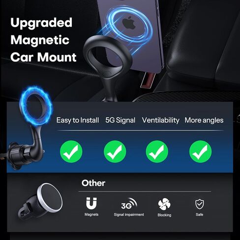 OMOTON for MagSafe Car Mount, [Easily Install] Magnetic Phone Holder for Car with Folding Hook Clip and 360°Rotation Extended Arm, [20xN52 Magnets] Hands Free Car Vent Phone Mount Fit for All Phones in Saudi Arabia