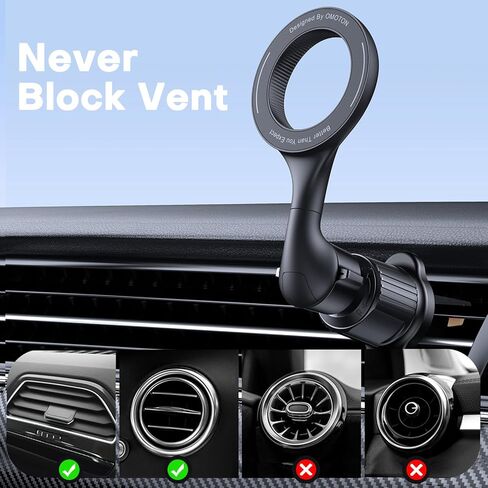 OMOTON for MagSafe Car Mount, [Easily Install] Magnetic Phone Holder for Car with Folding Hook Clip and 360°Rotation Extended Arm, [20xN52 Magnets] Hands Free Car Vent Phone Mount Fit for All Phones in Saudi Arabia