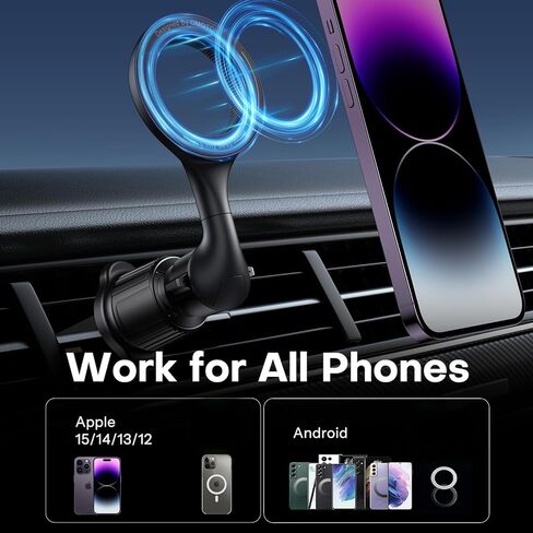 OMOTON for MagSafe Car Mount, [Easily Install] Magnetic Phone Holder for Car with Folding Hook Clip and 360°Rotation Extended Arm, [20xN52 Magnets] Hands Free Car Vent Phone Mount Fit for All Phones in Saudi Arabia