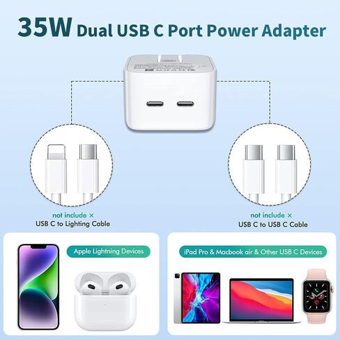 USB C Charger Block, 35W iPhone Fast Charger Dual USB C Port Compact Power Adapter for iPhone 14 Pro/14 Pro Max,13 Pro, iPad, PPS Samsung Galaxy（2 Pack） in Saudi Arabia