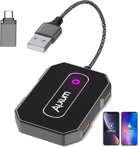 Alxum 2 in 1 Wireless CarPlay Android Auto Adapter - Convert Wired Carplay to Wireless Car Play Android Auto Dongle Switch for Cars with OEM Factory Carplay System, Support iOS 10+ and Android 12+ in Kuwait