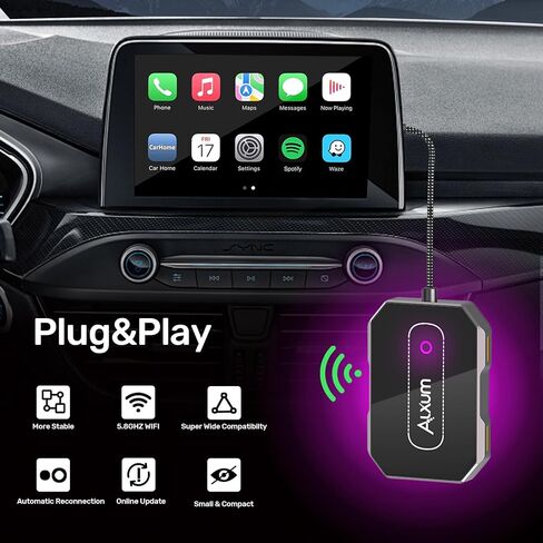 Alxum 2 in 1 Wireless CarPlay Android Auto Adapter - Convert Wired Carplay to Wireless Car Play Android Auto Dongle Switch for Cars with OEM Factory Carplay System, Support iOS 10+ and Android 12+ in Kuwait
