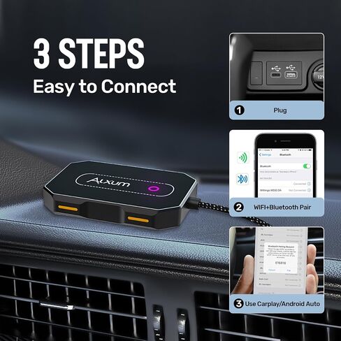 Alxum 2 in 1 Wireless CarPlay Android Auto Adapter - Convert Wired Carplay to Wireless Car Play Android Auto Dongle Switch for Cars with OEM Factory Carplay System, Support iOS 10+ and Android 12+ in Kuwait