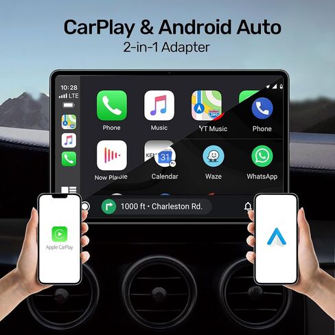 Alxum 2 in 1 Wireless CarPlay Android Auto Adapter - Convert Wired Carplay to Wireless Car Play Android Auto Dongle Switch for Cars with OEM Factory Carplay System, Support iOS 10+ and Android 12+ in Kuwait