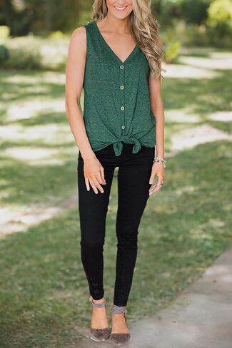 Barlver Women Tie Knot Button Down Shirts Summer Henley Tank Tops Casual Sleeveless Blouse Cotton Tunics Tops in Kuwait