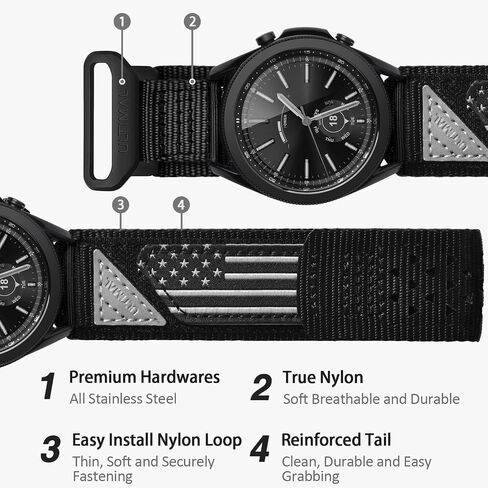 ULTIMAL Band Compatible with Samsung Galaxy Watch 7 6 44mm/ Watch 3/Classic 45mm/ Galaxy Watch 46mm/Gear S3 Frontier/Classic, 22mm Nylon Sports Strap for Men Women (Black, USA Flag) in Saudi Arabia