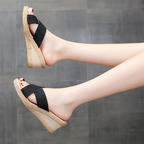 صندل إسبادريل نسائي بكعب عريض منزلق على صندل ذو نعل سميك بحزام متقاطع in Kuwait