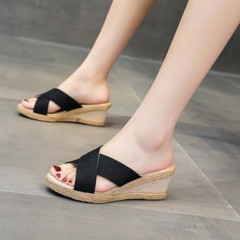 صندل إسبادريل نسائي بكعب عريض منزلق على صندل ذو نعل سميك بحزام متقاطع in Kuwait