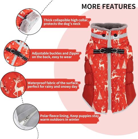 معطف شتوي مقاوم للماء للكلاب مع حزام، سترة دافئة عاكسة للكلاب مع سحاب للطقس البارد، بدلة ثلج للكلاب الصغيرة والمتوسطة والكبيرة YRFN21S in Kuwait