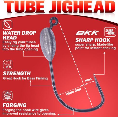 XFISHMAN-Tube-Jig-Heads-for-Bass-Fishing-Tube-Bait-Hooks 1/16oz 1/8oz 3/16oz 1/4oz (12-Pack) in Kuwait