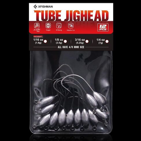 XFISHMAN-Tube-Jig-Heads-for-Bass-Fishing-Tube-Bait-Hooks 1/16oz 1/8oz 3/16oz 1/4oz (12-Pack) in Kuwait