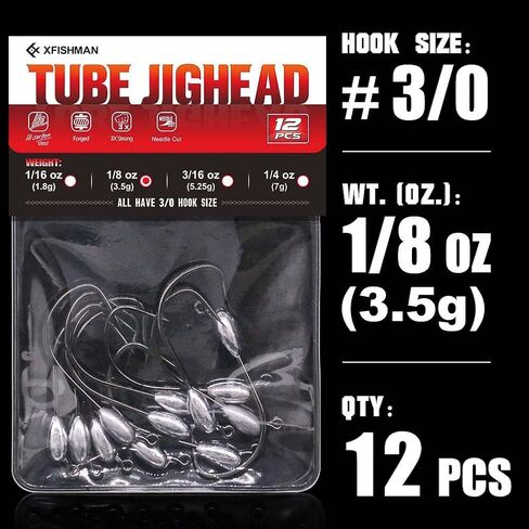 XFISHMAN-Tube-Jig-Heads-for-Bass-Fishing-Tube-Bait-Hooks 1/16oz 1/8oz 3/16oz 1/4oz (12-Pack) in Kuwait