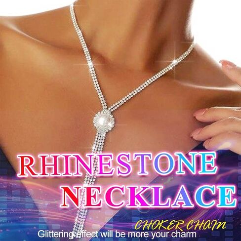 Nicute Rhinestone Y-Necklaces Crystal Long Choker Chain with Pearl Party Choker Necklaces Jewelry for Women and Girls in Kuwait