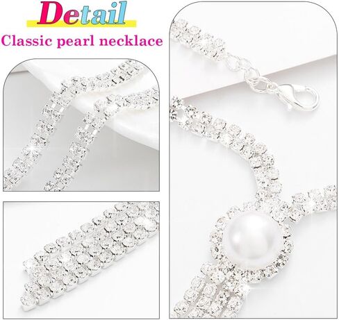 Nicute Rhinestone Y-Necklaces Crystal Long Choker Chain with Pearl Party Choker Necklaces Jewelry for Women and Girls in Kuwait
