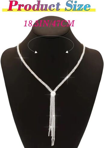 Nicute Rhinestone Y-Necklaces Crystal Long Choker Chain with Pearl Party Choker Necklaces Jewelry for Women and Girls in Kuwait