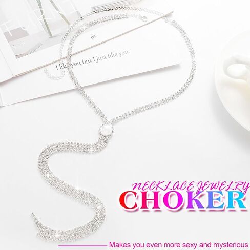 Nicute Rhinestone Y-Necklaces Crystal Long Choker Chain with Pearl Party Choker Necklaces Jewelry for Women and Girls in Kuwait