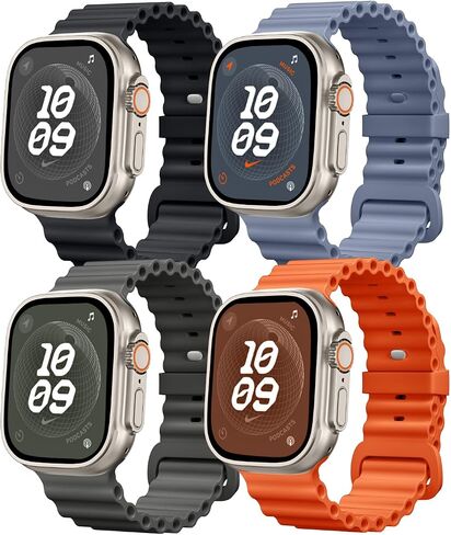 4 عبوات من أحزمة المحيط متوافقة مع Apple Watch Ultra Band 49mm 45mm 44mm 42mm للرجال والنساء، أشرطة سيليكون ناعمة رياضية متينة بديلة للساعة الذكية IWatch Ultra Ultra 2 Series 9 8 7 6 5 4 3 2 SE in Kuwait