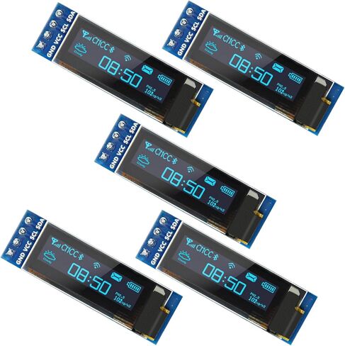 5 Pcs 0.91 Inch I2C OLED Display Module, 128x32 Pixel SSD1306 Luminous OLED Screen Board Compatible with Arduino Raspberry Pi ESP32 (Blue) in Kuwait