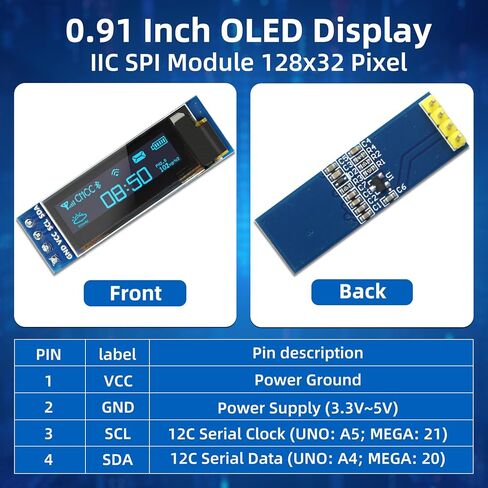 5 Pcs 0.91 Inch I2C OLED Display Module, 128x32 Pixel SSD1306 Luminous OLED Screen Board Compatible with Arduino Raspberry Pi ESP32 (Blue) in Kuwait