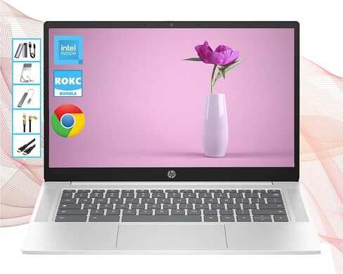 كمبيوتر محمول HP Chromebook، كمبيوتر محمول Chromebook بشاشة 14 بوصة عالية الدقة، وحدة المعالجة المركزية Intel Celeron، ذاكرة وصول عشوائي 4 جيجابايت | 192 جيجابايت (64 جيجابايت eMMC + بطاقة 128 جيجابايت)، Wi-Fi، محمول، نظام تشغيل Chrome، لطلاب الكلية المدر in Saudi Arabia