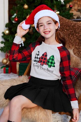 BesserBay Christmas Girls Funny Plaid Raglan Long Sleeve Shirt 4-14 Years in Kuwait
