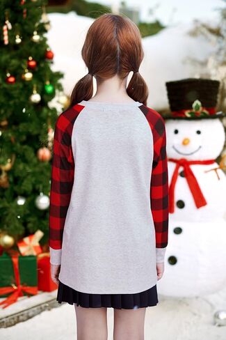 BesserBay Christmas Girls Funny Plaid Raglan Long Sleeve Shirt 4-14 Years in Kuwait