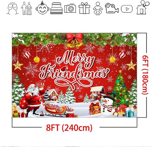 Mocsicka 7x5ft Merry Friendsmas Backdrop Christmas Party Decoration Christmas Photo Banner Signs Xmas Photography Background for Winter New Year Xmas Eve Family Party Decoration Supplies in Saudi Arabia