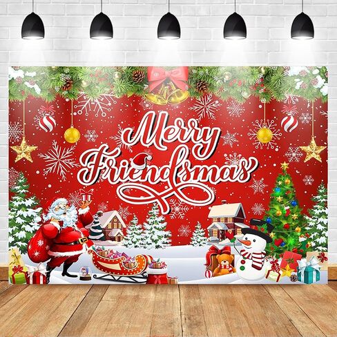Mocsicka 7x5ft Merry Friendsmas Backdrop Christmas Party Decoration Christmas Photo Banner Signs Xmas Photography Background for Winter New Year Xmas Eve Family Party Decoration Supplies in Saudi Arabia