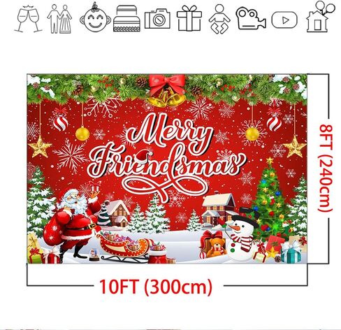 Mocsicka 7x5ft Merry Friendsmas Backdrop Christmas Party Decoration Christmas Photo Banner Signs Xmas Photography Background for Winter New Year Xmas Eve Family Party Decoration Supplies in Saudi Arabia