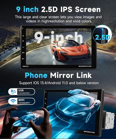 9inch Wireless Carplay Single Din Car Stereo with Android Auto Podofo HD Bluetooth Touchscreen Car Audio Receivers with FM Radio,Mirror Link, SWC, Backup Camera,Aux-in/USB/TF Card Port Backup Camera in Saudi Arabia
