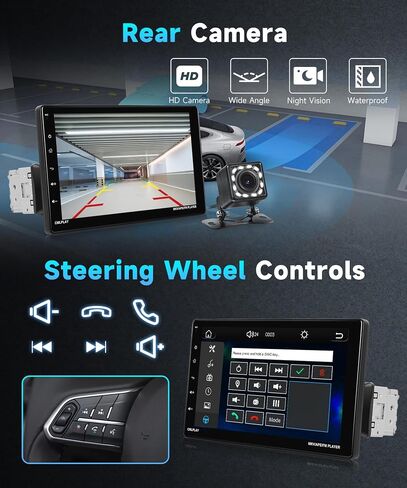 9inch Wireless Carplay Single Din Car Stereo with Android Auto Podofo HD Bluetooth Touchscreen Car Audio Receivers with FM Radio,Mirror Link, SWC, Backup Camera,Aux-in/USB/TF Card Port Backup Camera in Saudi Arabia
