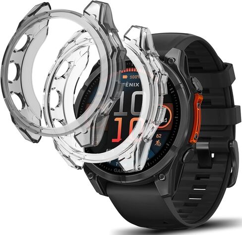 حافظة واقية متوافقة مع Garmin Fenix ​​8 مقاس 43 مم، عبوتين من غطاء حماية ناعم من مادة TPU لملحقات ساعة Garmin Fenix ​​8 مقاس 43 مم، أسود وشفاف in Kuwait