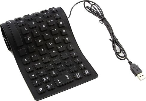 لوحة مفاتيح سلكية قابلة للطي من السيليكون، محمولة ورفيعة للغاية ومرنة، لوحة مفاتيح سلكية USB مقاومة للماء والغبار، حجم الجيب 85 مفتاحًا، لوحة مفاتيح ناعمة الملمس لأجهزة الكمبيوتر المحمول والكمبيوتر المحمول وسطح المكتب (أسود) in Kuwait