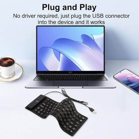 لوحة مفاتيح سلكية قابلة للطي من السيليكون، محمولة ورفيعة للغاية ومرنة، لوحة مفاتيح سلكية USB مقاومة للماء والغبار، حجم الجيب 85 مفتاحًا، لوحة مفاتيح ناعمة الملمس لأجهزة الكمبيوتر المحمول والكمبيوتر المحمول وسطح المكتب (أسود) in Kuwait