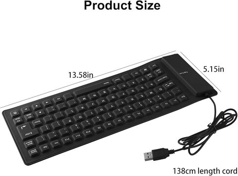 لوحة مفاتيح سلكية قابلة للطي من السيليكون، محمولة ورفيعة للغاية ومرنة، لوحة مفاتيح سلكية USB مقاومة للماء والغبار، حجم الجيب 85 مفتاحًا، لوحة مفاتيح ناعمة الملمس لأجهزة الكمبيوتر المحمول والكمبيوتر المحمول وسطح المكتب (أسود) in Kuwait