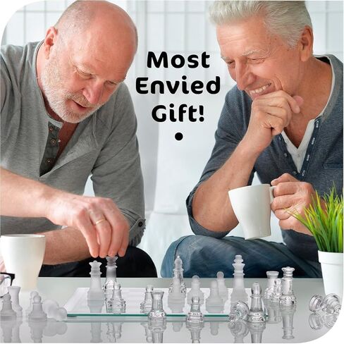 Fine Glass Chess Set Game, Modern Clear Chess Set, Deluxe Chess Set Glass Chess Board Set with Solid Clear & Frosted Chess Glass Pieces | 9.7’’ Crystal Chess Boards Sets, Felt Padding Included in Saudi Arabia