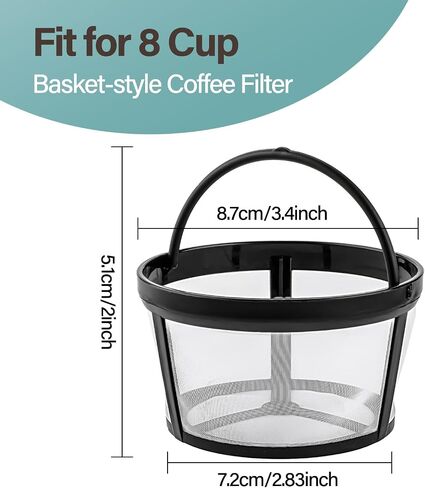 Prasacco 2 Packs Reusable Coffee Filters 4-8 Cup, Coffee Filter Basket Universal Coffee Filter Replacement Safety Nylon Mesh Reusable Coffee Filters for Mr. Coffee Makers and Brewers in Saudi Arabia