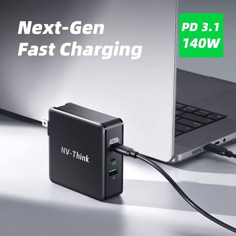 محول طاقة USB-C بقوة 140 واط، شاحن 3 منافذ GaN، شاحن USB C مزدوج 65 واط، شاحن PD مخرج 140 واط/100 واط/65 واط لأجهزة MacBook Pro/Air، Dell XPS، iPhone، iPad، Apple Watch، Nintendo Switch، SteamDeck in Kuwait