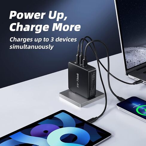 محول طاقة USB-C بقوة 140 واط، شاحن 3 منافذ GaN، شاحن USB C مزدوج 65 واط، شاحن PD مخرج 140 واط/100 واط/65 واط لأجهزة MacBook Pro/Air، Dell XPS، iPhone، iPad، Apple Watch، Nintendo Switch، SteamDeck in Kuwait