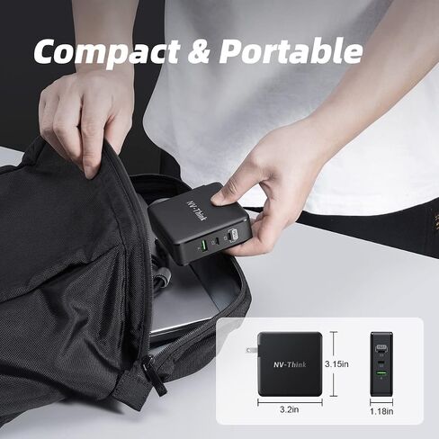 محول طاقة USB-C بقوة 140 واط، شاحن 3 منافذ GaN، شاحن USB C مزدوج 65 واط، شاحن PD مخرج 140 واط/100 واط/65 واط لأجهزة MacBook Pro/Air، Dell XPS، iPhone، iPad، Apple Watch، Nintendo Switch، SteamDeck in Kuwait
