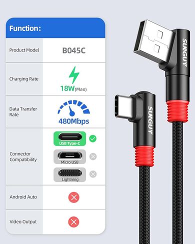 SUNGUY 6 inch/0.15M Right Angle USB C to A Cable 2Pack, 3A Short 90 Degree USB to USBC Fast Charging Data Transfer Cord Nylon Braided for iPhone 17 16 15 Pro/Pro Max/Plus Samsung Galaxy S24/S23, iPad in Saudi Arabia