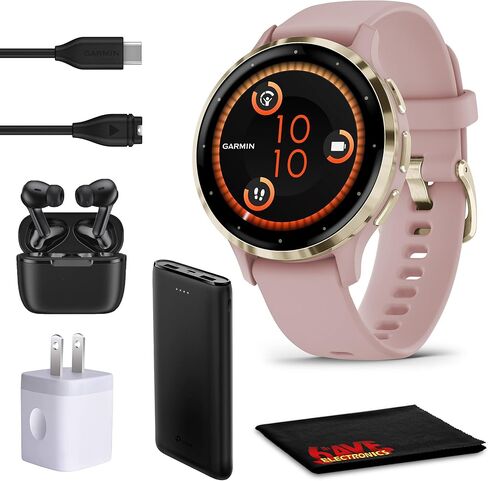 ساعة ذكية متطور للياقة البدنية والصحة من GarminVenu 3S بإطار ذهبي ناعم من الفولاذ المقاوم للصدأ مع جراب وردي غبار وسوار سيليكون 41 مم وشاشة لمس AMOLED 1.2 بوصة وعمر بطارية 10 أيام in Saudi Arabia