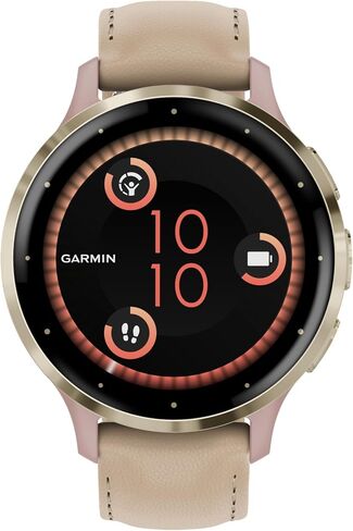 ساعة ذكية متطور للياقة البدنية والصحة من GarminVenu 3S بإطار ذهبي ناعم من الفولاذ المقاوم للصدأ مع جراب وردي غبار وسوار سيليكون 41 مم وشاشة لمس AMOLED 1.2 بوصة وعمر بطارية 10 أيام in Saudi Arabia