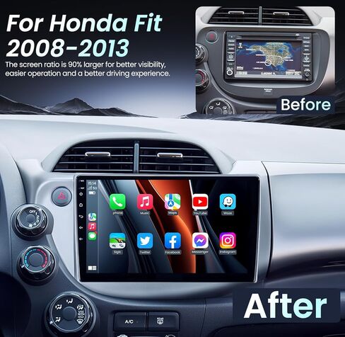 راديو ستيريو للسيارة Honda Fit 2008-2013: 10 بوصات HD 1280x800p تعمل باللمس 2+32G مع CarPlay لاسلكي Android Auto Bluetooth كاميرا احتياطية GPS ملاحة 5G WiFi مرآة رابط MIC DSP صوت FM SWC in Kuwait