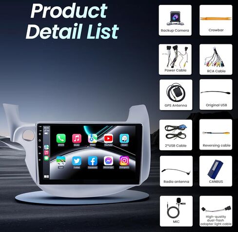 راديو ستيريو للسيارة Honda Fit 2008-2013: 10 بوصات HD 1280x800p تعمل باللمس 2+32G مع CarPlay لاسلكي Android Auto Bluetooth كاميرا احتياطية GPS ملاحة 5G WiFi مرآة رابط MIC DSP صوت FM SWC in Kuwait