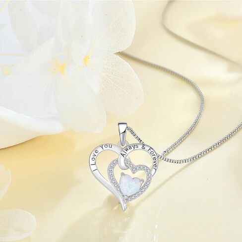 OSKINIA النساء 925 الفضة الاسترليني القلب النار أوبال جوهرة الميلاد قلادة 3A تشيكوسلوفاكيا محفورة مع أنا أحبك دائما وإلى الأبد قلادة قلادة هدايا مجوهرات للأم الفتيات الجدة حفيدة صديقة زوجة in Kuwait